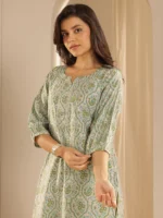 Green Printed Silk Straight Kurta - Image 3