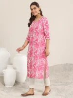Pink Printed Rayon Straight Kurta - Image 3