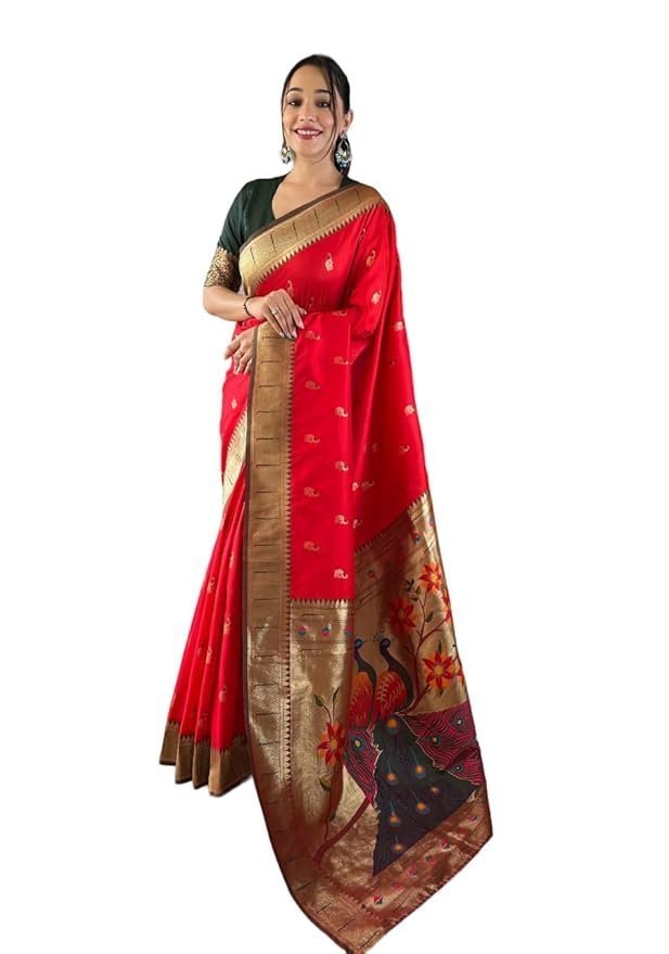 51nnlvxeKnL._SY879_.jpg Women's Paithani Silk Saree With Blouse Piece - Image 1