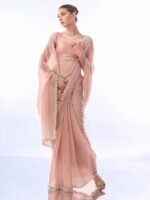 Women's Chiffon All Over Fix Diamond & Lace Work Saree With Art Silk Matching Unstitched Blouse Piece - Image 4