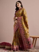 Mustard Woven Viscose Saree with Unstitched Blouse - Image 3