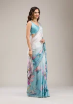 Sky Blue Stonework Satin Saree - Image 2